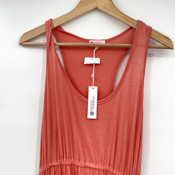 SUNDRY x EVEREVE NWT The Malibu Peach Pink Tiered Midi Dress // L - Picture 7 of 11